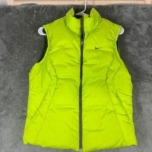 Nike Reversible Puffer Vest Olive & Neon Green/Yellow Womens Size large